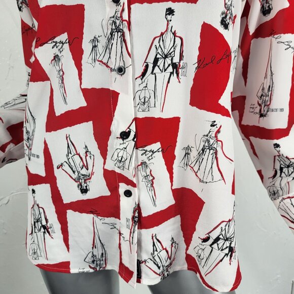 NWOT~$89~KARL LAGERFELD~S/M/L~OVERSIZED RED WHITE BLACK BLOUSE SHIRT TOP - Picture 5 of 16